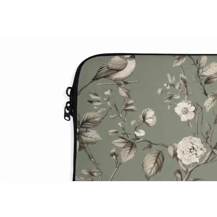 Botanisch - Vogels - Groen laptophoes neopreen klein 279 -detail