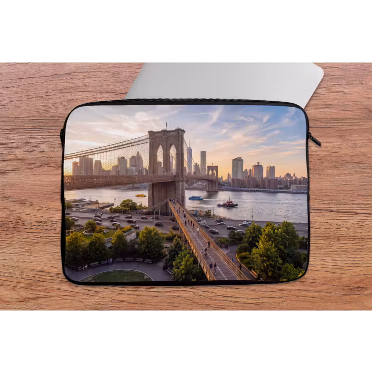 Brug - Rivier - Stad - Zonsondergang - Architectuur laptophoes neopreen klein -tafel