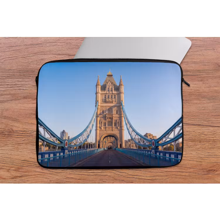 Brug - Toren - Architectuur - Klassiek - Blauw laptophoes neopreen klein -tafel
