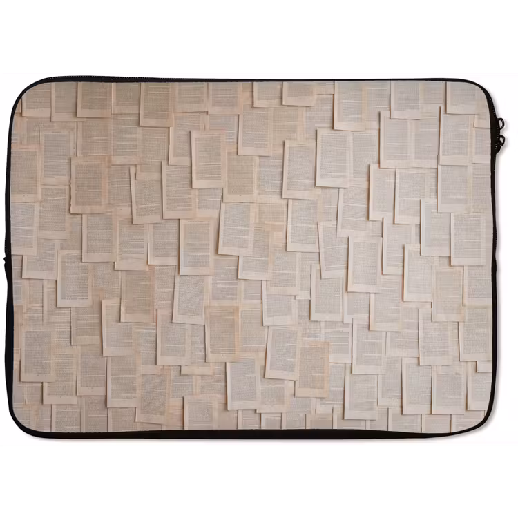 Boekpagina - Collage - Literatuur - Vintage - Beige laptophoes neopreen klein -zkaufland3dotto