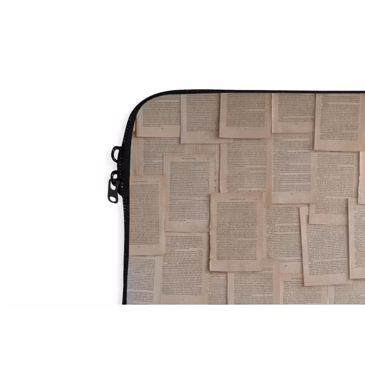 Boekpagina - Collage - Literatuur - Vintage - Beige laptophoes neopreen klein -detail