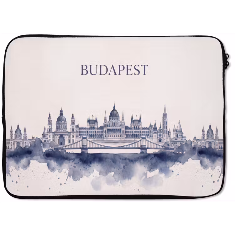 Boedapest - Skyline - Architectuur - Aquarel - Blauw laptophoes neopreen klein -zkaufland3dotto