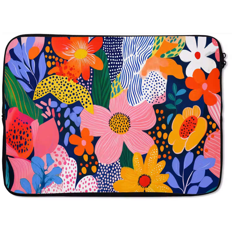 Kleurrijk - Bloemen - Abstract - Stippen laptophoes neopreen klein -zkaufland3dotto