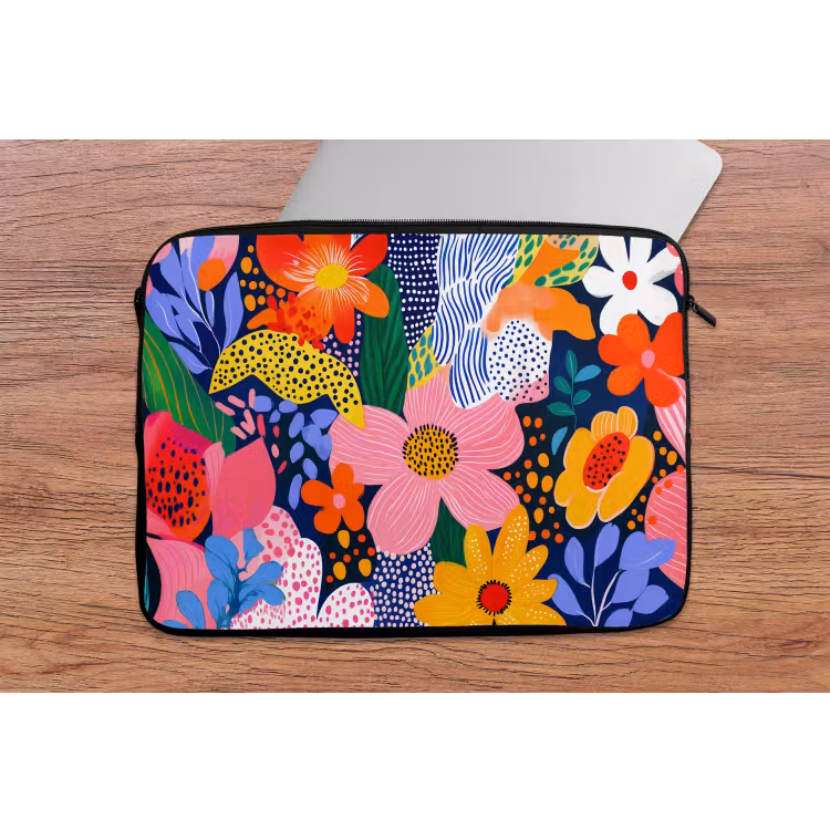 Kleurrijk - Bloemen - Abstract - Stippen laptophoes neopreen klein -tafel
