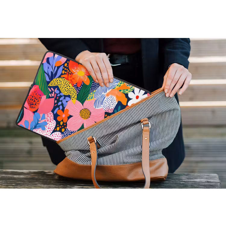 Kleurrijk - Bloemen - Abstract - Stippen laptophoes neopreen klein -tas