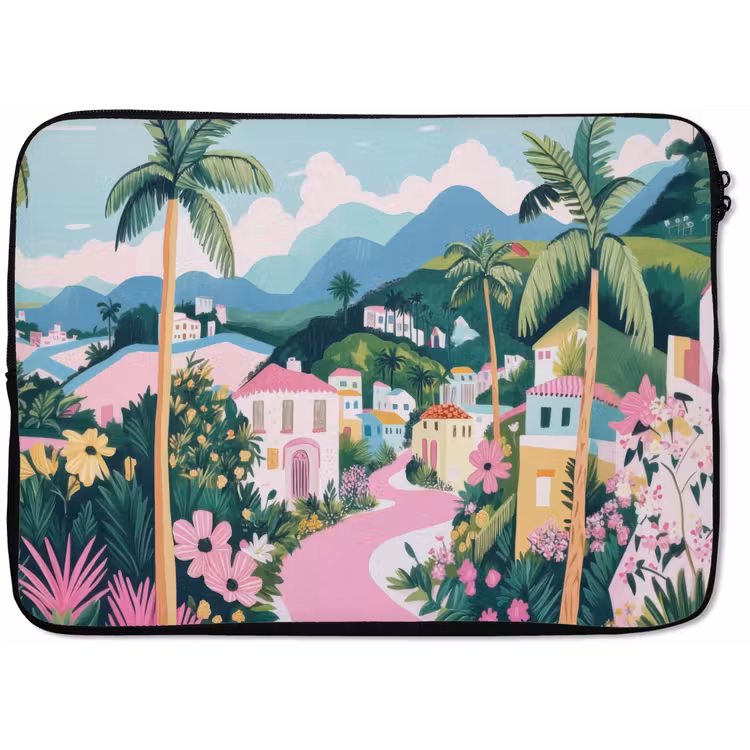 Kleurrijk - Huizen - Heuvels - Roze laptophoes neopreen klein -zkaufland3dotto