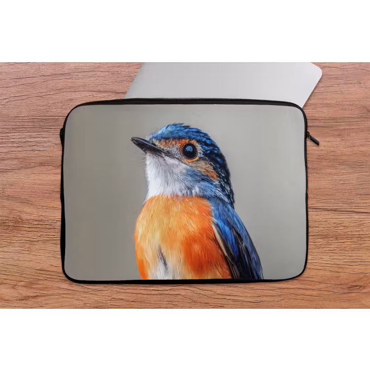 Kleurrijk - Vogeltje - Veren - Blauw laptophoes neopreen klein -tafel