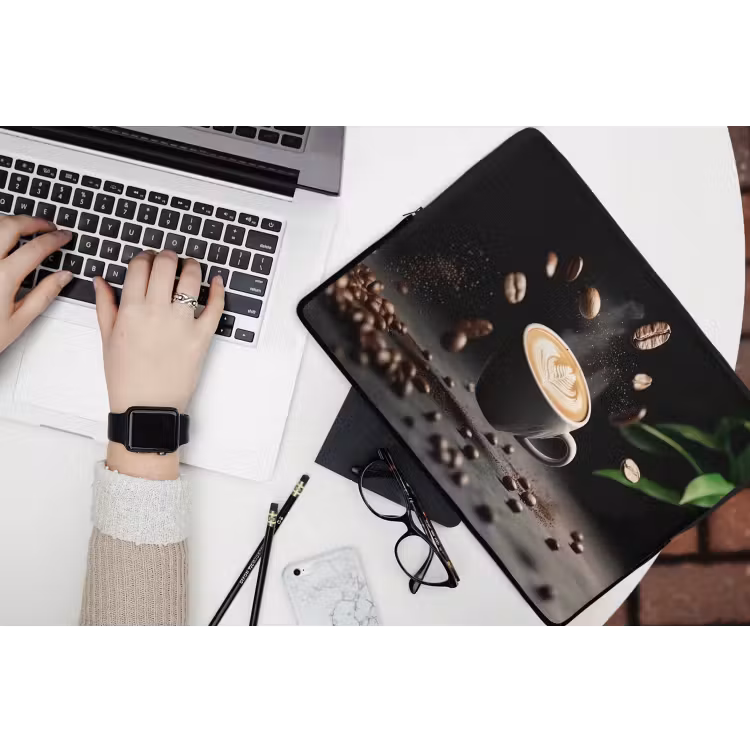 Cappuccino - Kop - Bonen - Bruin laptophoes neopreen klein -bureau