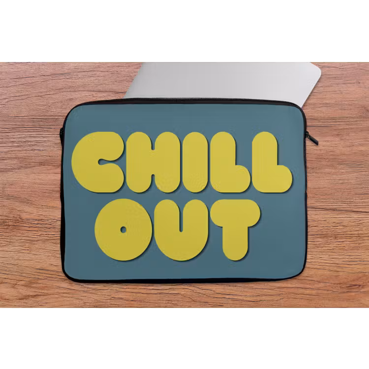 Chill out - Geel - Blauw laptophoes neopreen klein -tafel