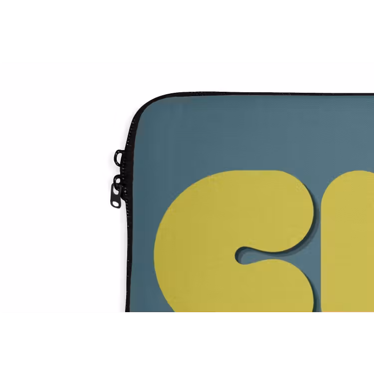 Chill out - Geel - Blauw laptophoes neopreen klein -detail