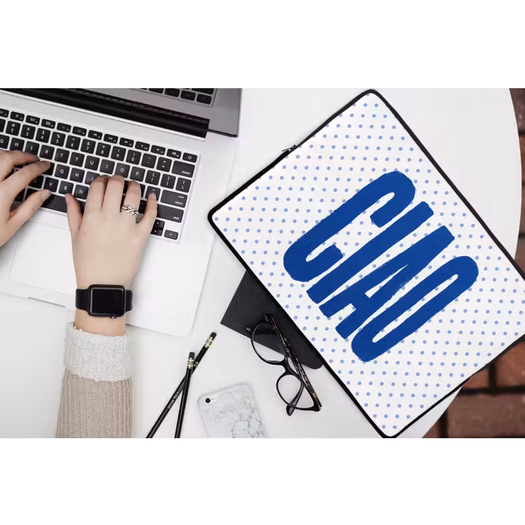 Ciao - Blauw - Stippen laptophoes neopreen klein -bureau
