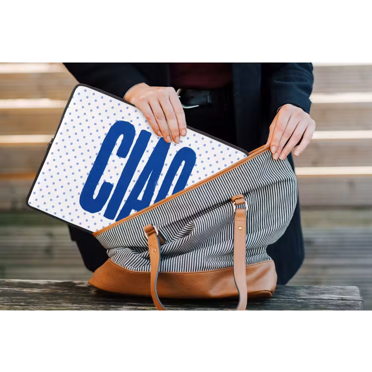 Ciao - Blauw - Stippen laptophoes neopreen klein -tas