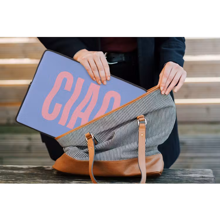 Ciao - Roze - Blauw - Golvend laptophoes neopreen klein -tas