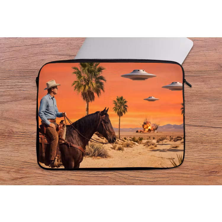 Laptop hülle - Cowboy – Pferd – Wüste - Cowboy - Paard - Woestijn laptophoes neopreen klein