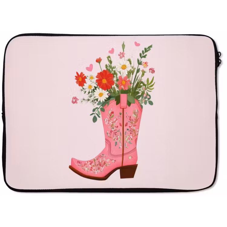 Cowboylaarzen - Roze - Boeket - Bloemen laptophoes neopreen klein -zkaufland3dotto