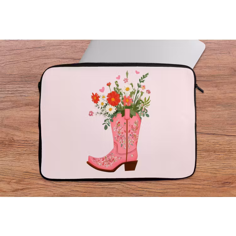 Cowboylaarzen - Roze - Boeket - Bloemen laptophoes neopreen klein -tafel
