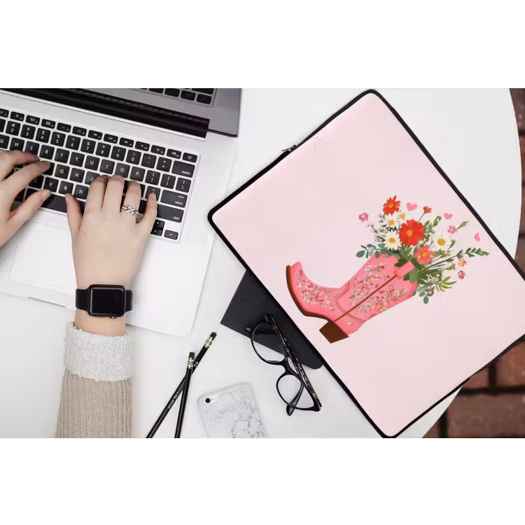 Cowboylaarzen - Roze - Boeket - Bloemen laptophoes neopreen klein -bureau