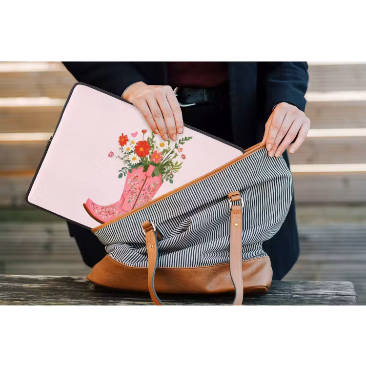 Cowboylaarzen - Roze - Boeket - Bloemen laptophoes neopreen klein -tas