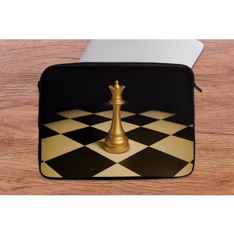 Koningin - Schaakstuk - Geblokt - Goud laptophoes neopreen klein -tafel