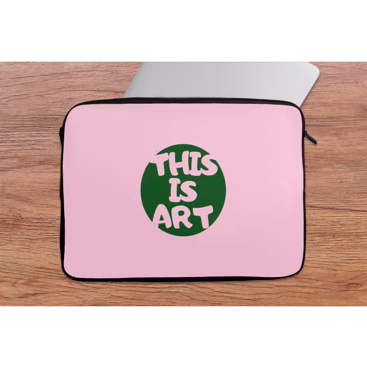 This is art - Tekst - Cirkel - Groen laptophoes neopreen klein -tafel