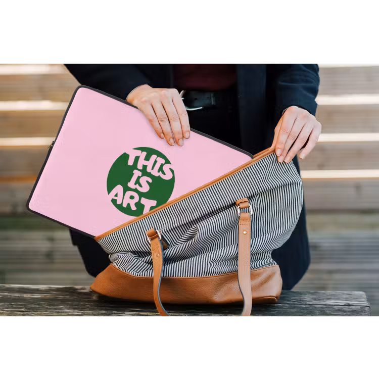 This is art - Tekst - Cirkel - Groen laptophoes neopreen klein -tas