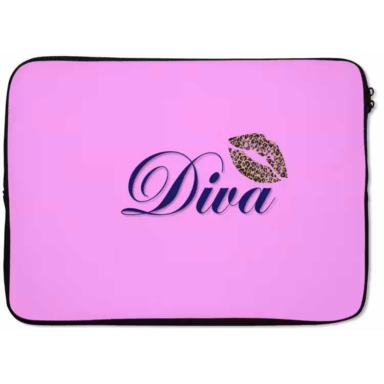 Diva - Lip - Panterprint - Roze laptophoes neopreen klein -zkaufland3dotto