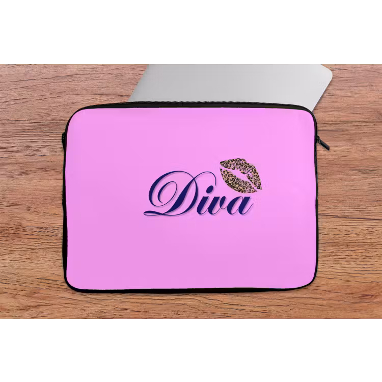 Diva - Lip - Panterprint - Roze laptophoes neopreen klein -tafel