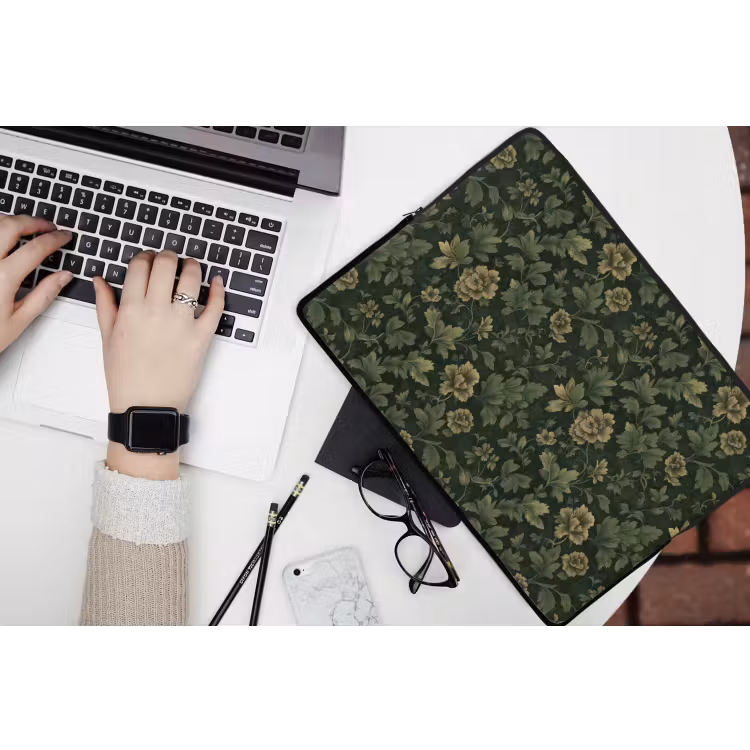 Donker - Groen - Goud - Botanisch laptophoes neopreen klein 279 -bureau