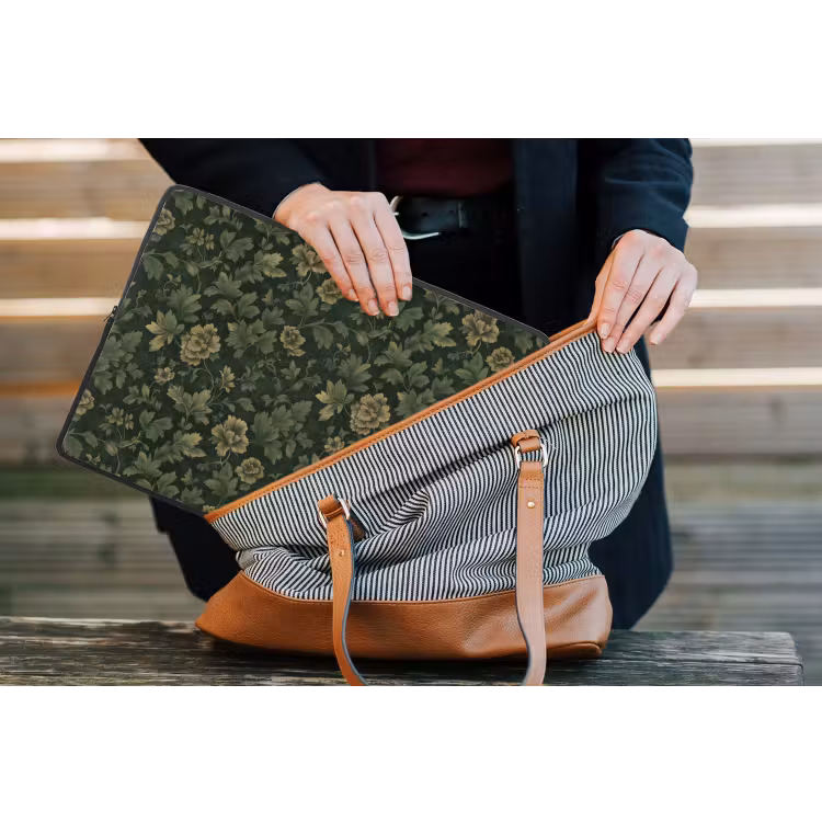 Donker - Groen - Goud - Botanisch laptophoes neopreen klein 279 -tas