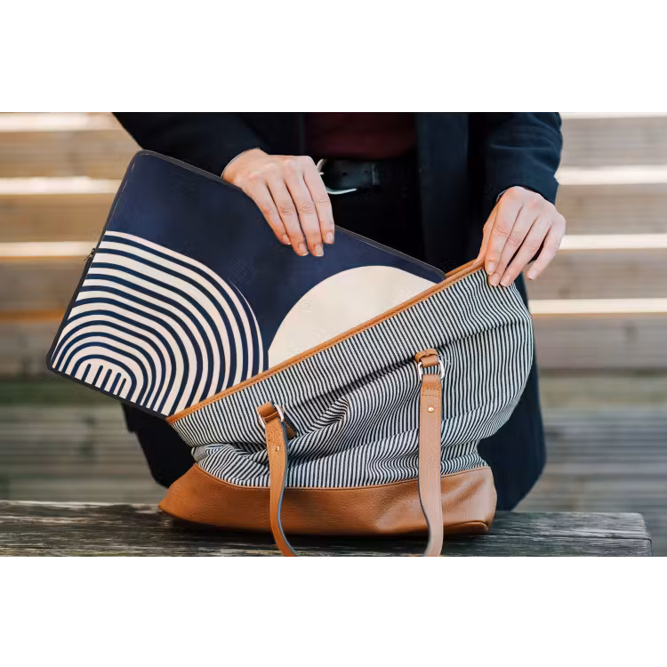 Donkerblauw - Abstract - Lijnen laptophoes neopreen klein -tas