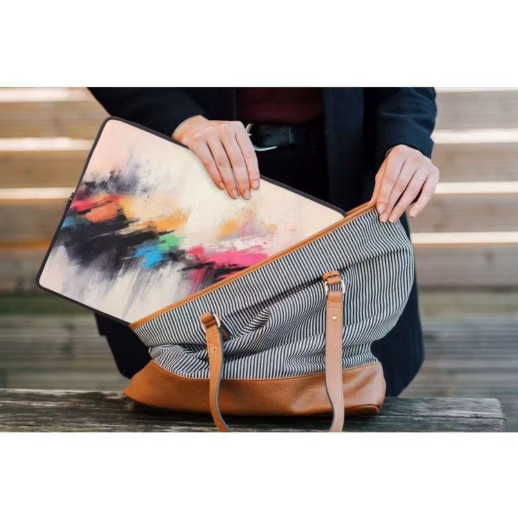 Dynamisch - Abstract - Kleurrijk - Zwart laptophoes neopreen klein -tas