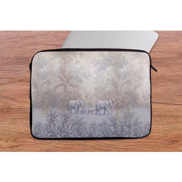 Olifant - Familie - Jungle - Illustratie - Grijs laptophoes neopreen klein -tafel