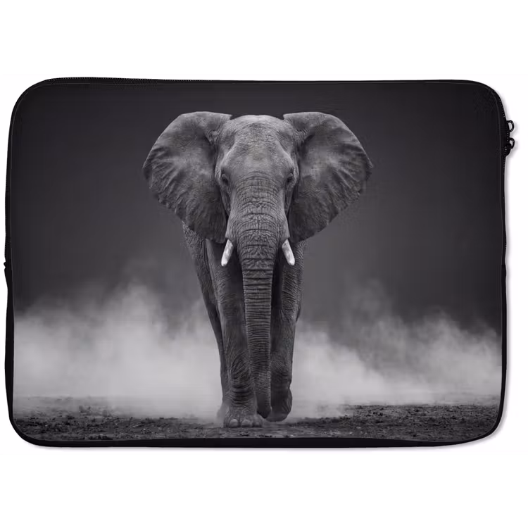 Olifant - Zwart - Wit - Rook laptophoes neopreen klein -zkaufland3dotto