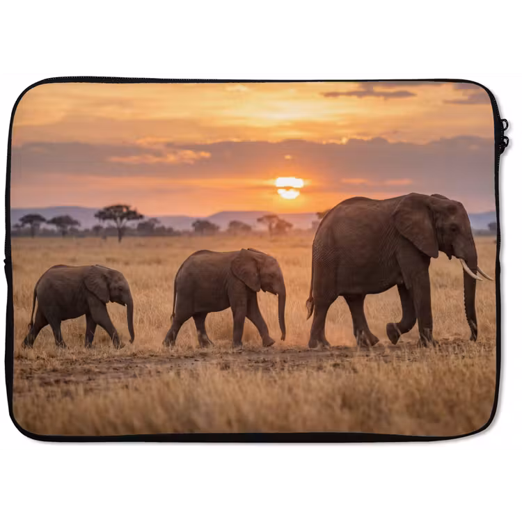 Olifanten - Savanne - Zonsondergang - Afrika - Warm laptophoes neopreen klein -zkaufland3dotto