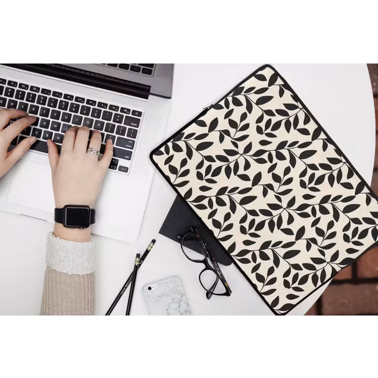 Elegant - Patroon - Zwart - Beige laptophoes neopreen klein 279 -bureau