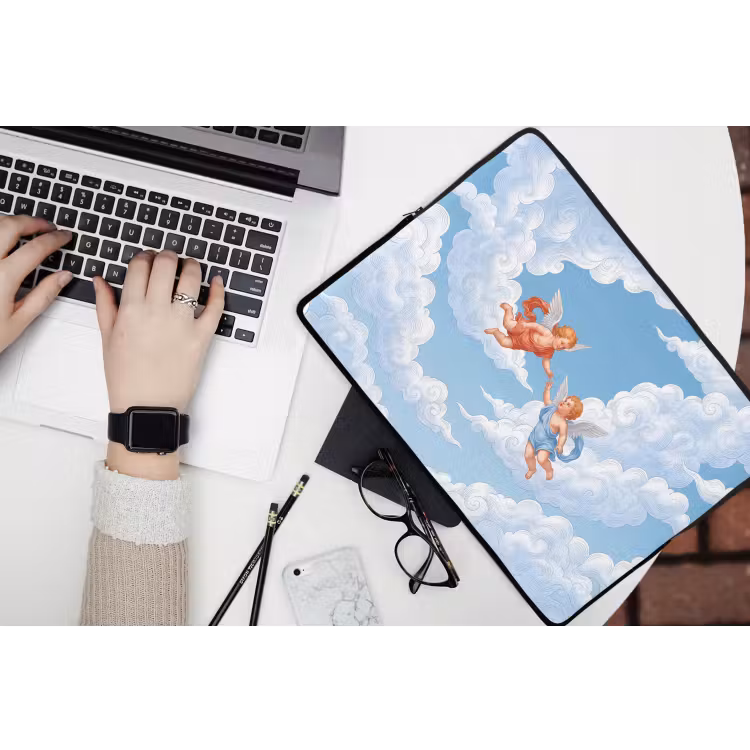Engel - Vliegend - Klassiek - Blauw laptophoes neopreen klein -bureau