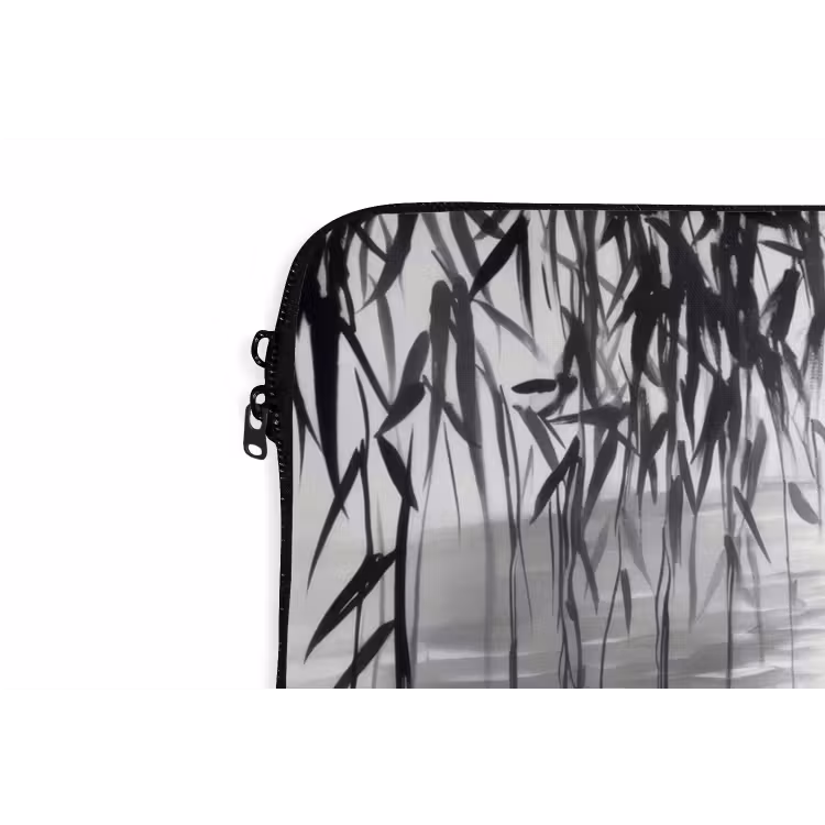 Eenden - Waterlelies - Riet - Zwart laptophoes neopreen klein -detail