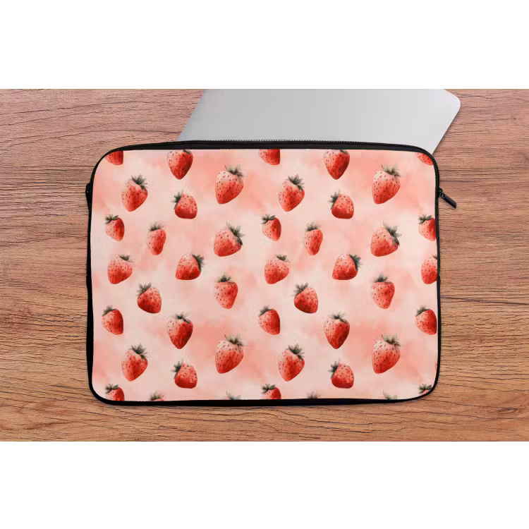 Aardbei - Patroon - Roze laptophoes neopreen klein 279 -tafel