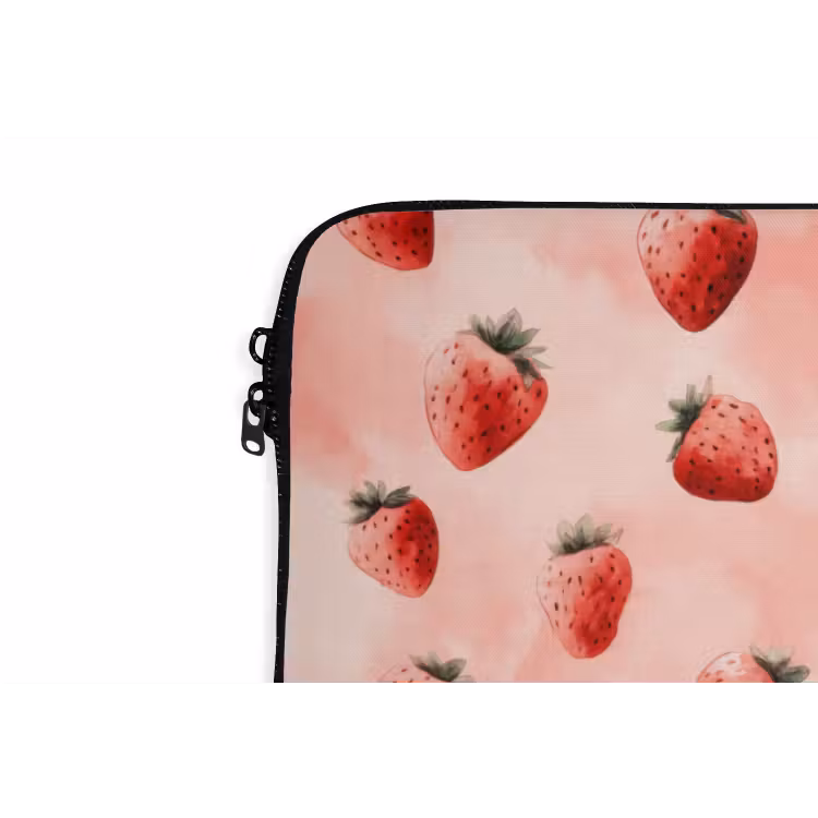 Aardbei - Patroon - Roze laptophoes neopreen klein 279 -detail