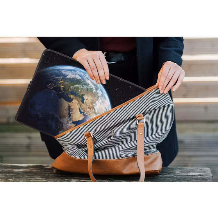 Aarde - Ruimte - Blauw - Groen laptophoes neopreen klein -tas