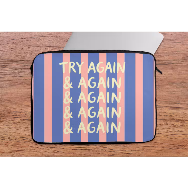 Try again - Strepen - Roze - Verticaal - Blauw laptophoes neopreen klein -tafel