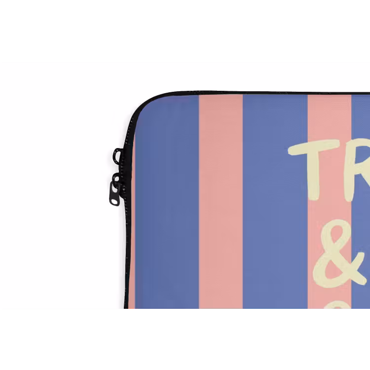 Try again - Strepen - Roze - Verticaal - Blauw laptophoes neopreen klein -detail