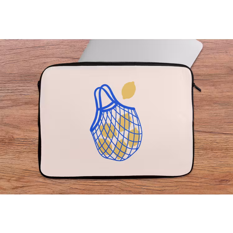 Eten - Citroen - Boodschappen - Abstract - Geel - Blauw laptophoes neopreen klein -tafel
