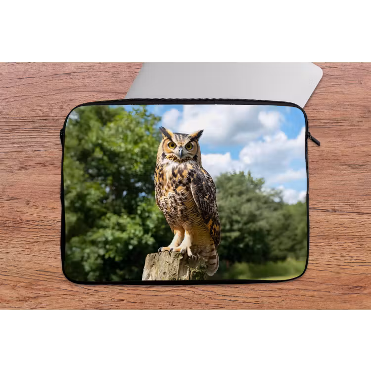 Uil - Boomstronk - Bos - Lucht laptophoes neopreen klein -tafel