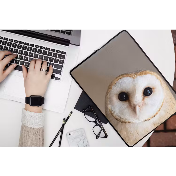 Uil - Bruin - Wit laptophoes neopreen klein -bureau