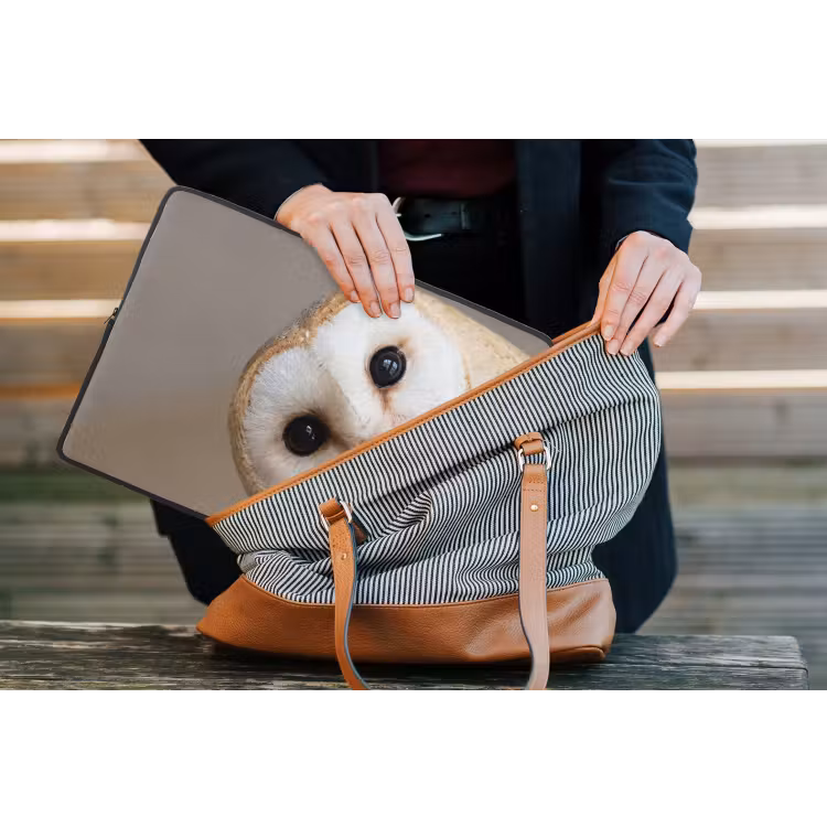 Uil - Bruin - Wit laptophoes neopreen klein -tas