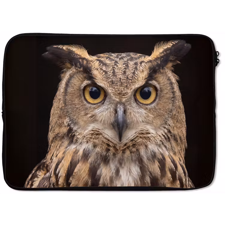 Oehoe - Uil - Portret - Bruin laptophoes neopreen klein -zkaufland3dotto