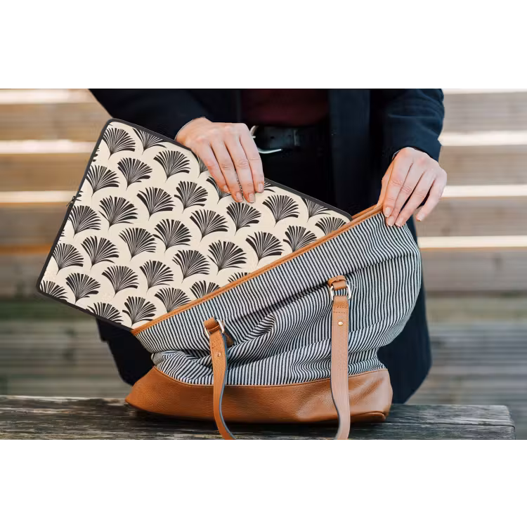 Waaiers - Botanisch - Zwart - Beige laptophoes neopreen klein 279 -tas