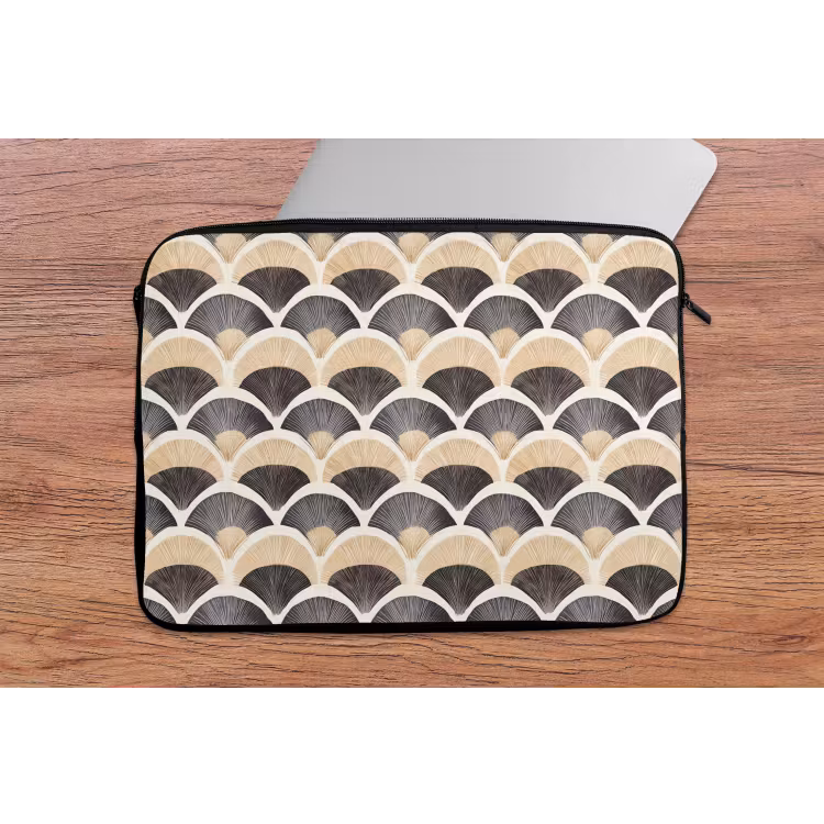 Waaier - Patroon - Zwart - Beige laptophoes neopreen klein 279 -tafel