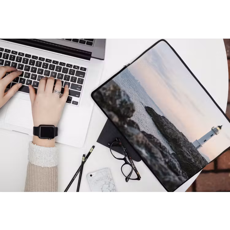Rotsen - Vuurtoren - Wit laptophoes neopreen klein -bureau